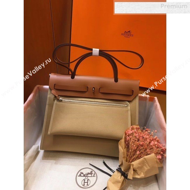 Hermes Herbag 31cm PM Double-Canvas Shoulder Bag Camel/Brown  (JIMMY-0010844)