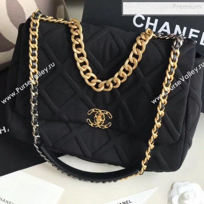 Chanel 19 Quilted Jersey Maxi Flap Bag AS1162 Black 2019 (XING-0010910)