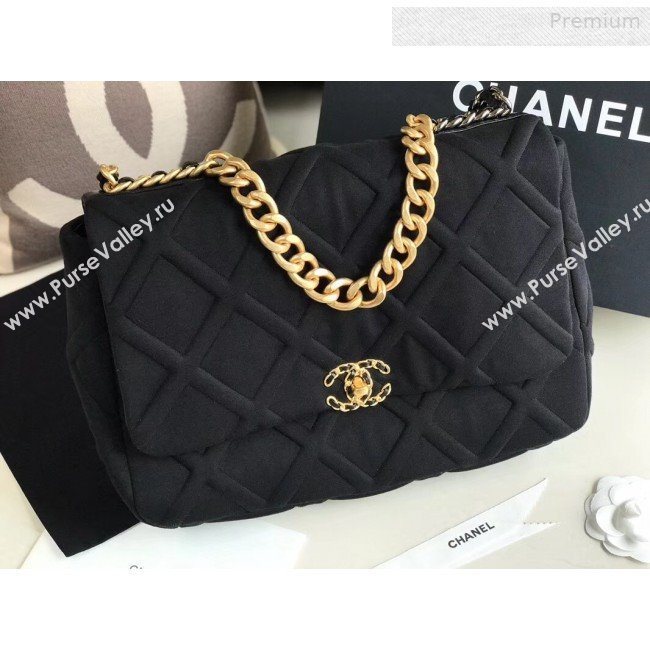 Chanel 19 Quilted Jersey Maxi Flap Bag AS1162 Black 2019 (XING-0010910)