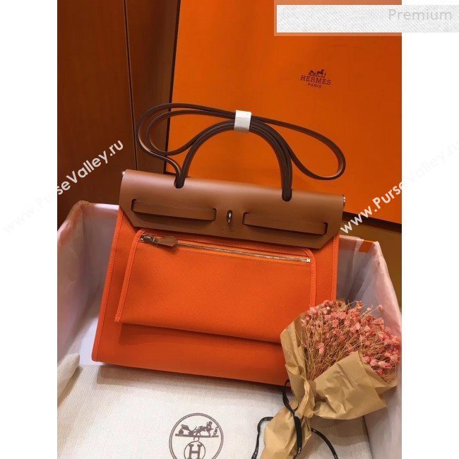 Hermes Herbag 31cm PM Double-Canvas Shoulder Bag Orange/Brown  (JIMMY-0010845)