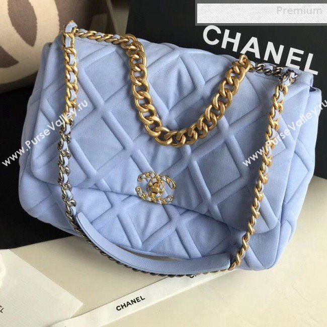 Chanel 19 Quilted Jersey Maxi Flap Bag AS1162 Blue 2019 (XING-0010909)