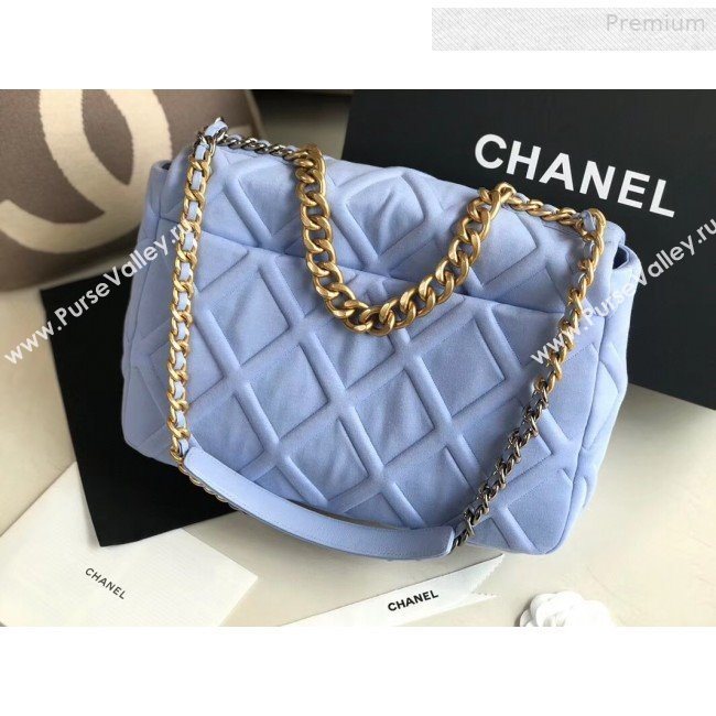 Chanel 19 Quilted Jersey Maxi Flap Bag AS1162 Blue 2019 (XING-0010909)