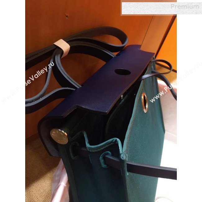 Hermes Herbag 31cm PM Double-Canvas Shoulder Bag Dark Green/Night Blue (JIMMY-0010846)