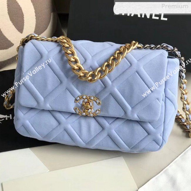 Chanel 19 Quilted Jersey Large Flap Bag AS1161 Blue 2019 (XING-0010913)