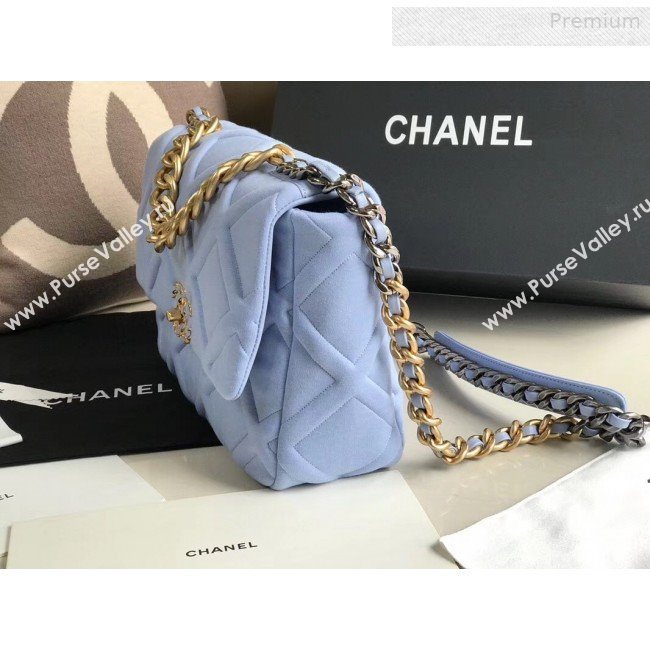 Chanel 19 Quilted Jersey Large Flap Bag AS1161 Blue 2019 (XING-0010913)