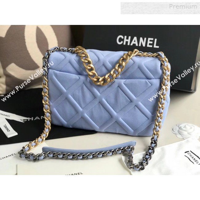 Chanel 19 Quilted Jersey Large Flap Bag AS1161 Blue 2019 (XING-0010913)