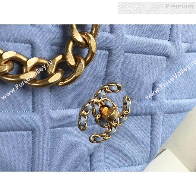 Chanel 19 Quilted Jersey Large Flap Bag AS1161 Blue 2019 (XING-0010913)