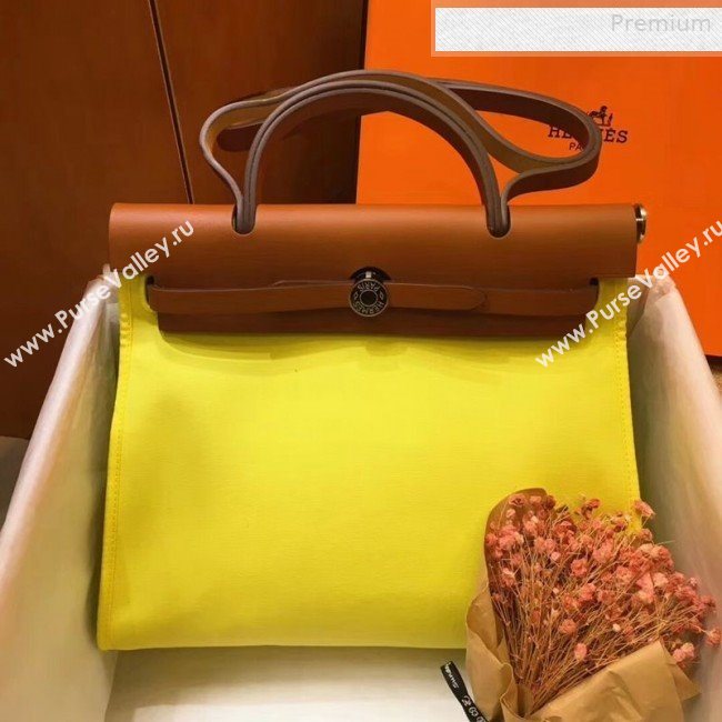 Hermes Herbag 31cm PM Double-Canvas Shoulder Bag Neon Yellow (JIMMY-0010848)