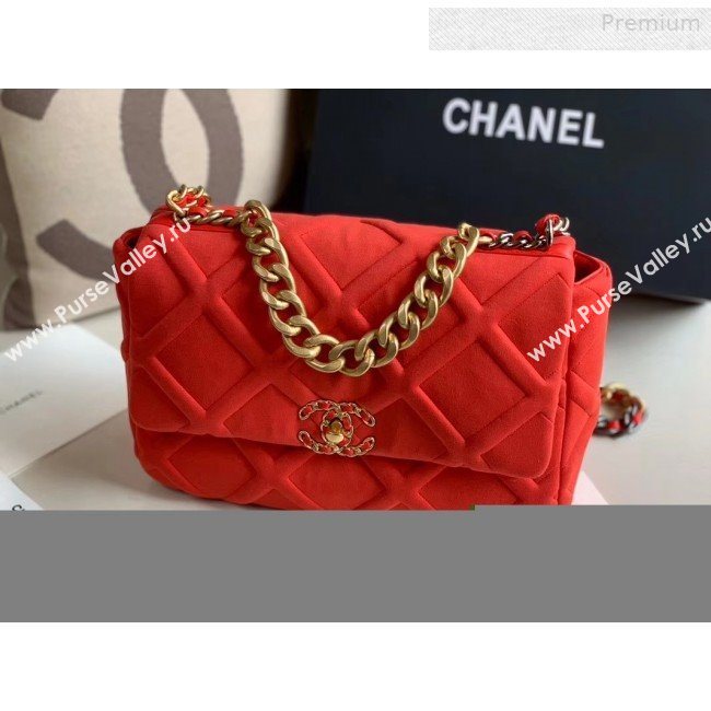 Chanel 19 Quilted Jersey Large Flap Bag AS1161 Red 2019 (XING-0010912)