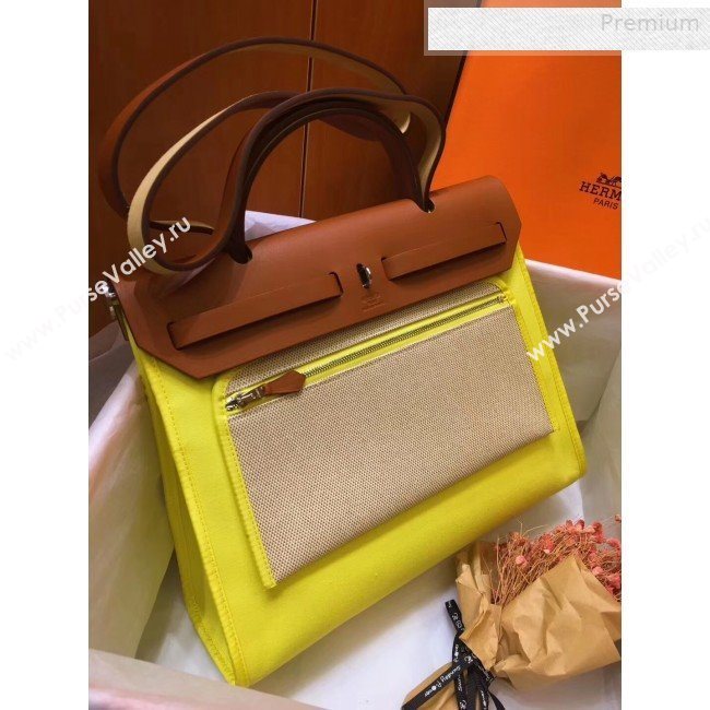 Hermes Herbag 31cm PM Double-Canvas Shoulder Bag Neon Yellow (JIMMY-0010848)