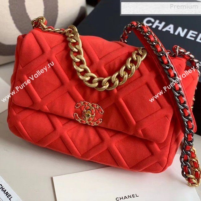 Chanel 19 Quilted Jersey Large Flap Bag AS1161 Red 2019 (XING-0010912)