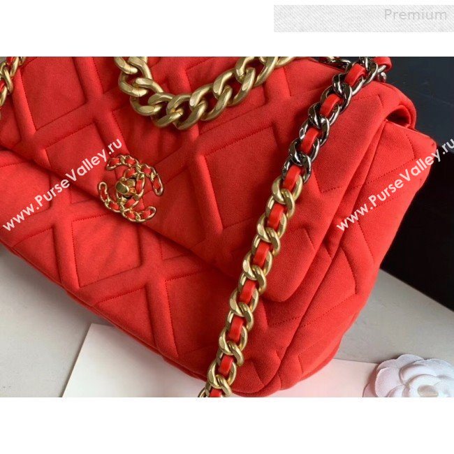 Chanel 19 Quilted Jersey Large Flap Bag AS1161 Red 2019 (XING-0010912)