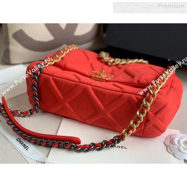 Chanel 19 Quilted Jersey Large Flap Bag AS1161 Red 2019 (XING-0010912)