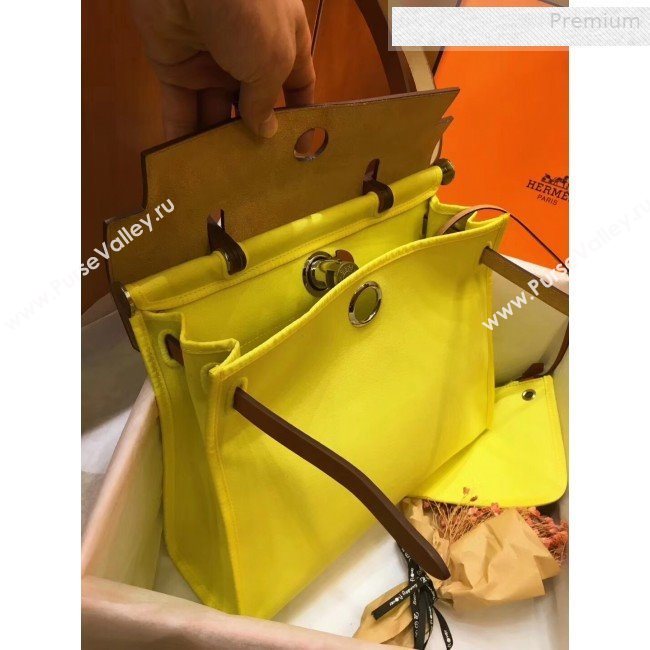 Hermes Herbag 31cm PM Double-Canvas Shoulder Bag Neon Yellow (JIMMY-0010848)