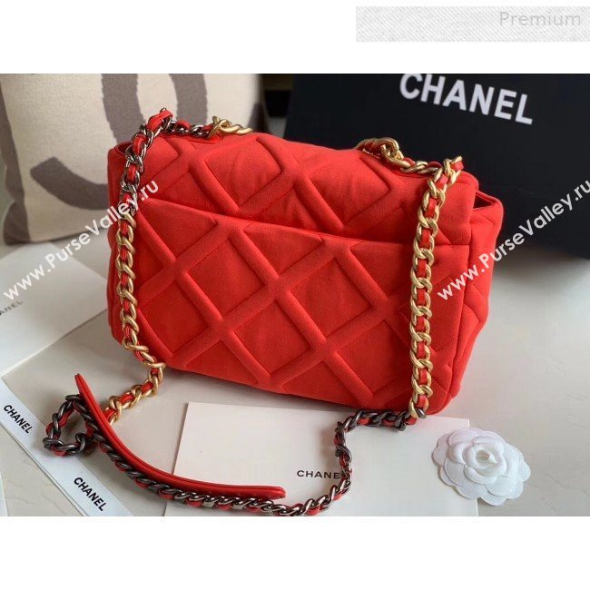 Chanel 19 Quilted Jersey Large Flap Bag AS1161 Red 2019 (XING-0010912)