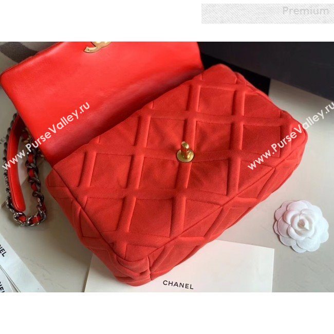 Chanel 19 Quilted Jersey Large Flap Bag AS1161 Red 2019 (XING-0010912)