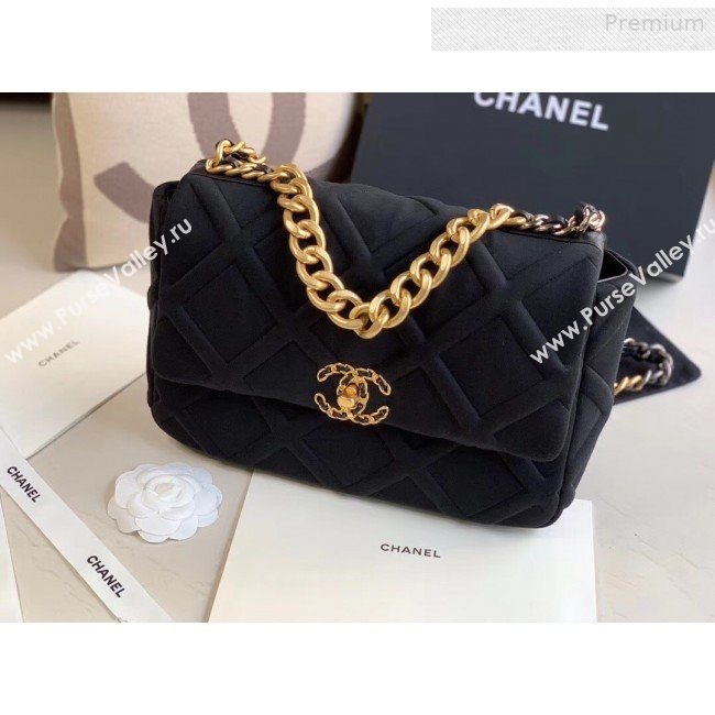 Chanel 19 Quilted Jersey Large Flap Bag AS1161 Black 2019 (XING-0010914)