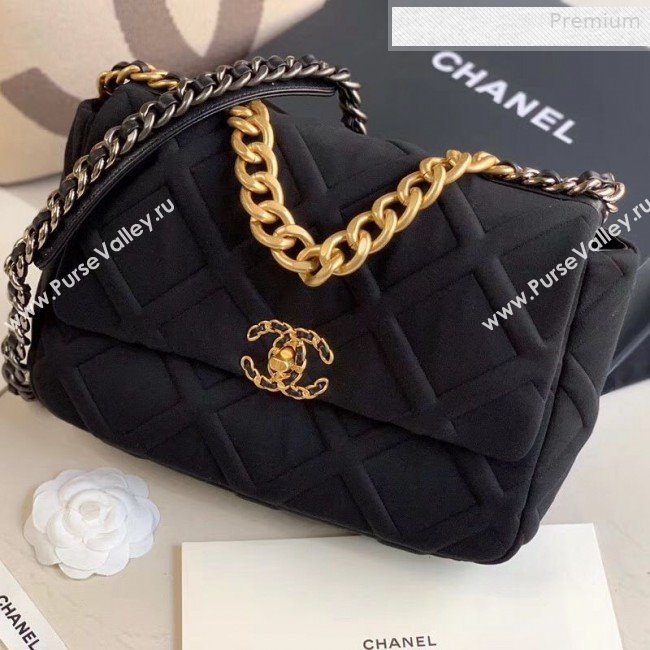 Chanel 19 Quilted Jersey Large Flap Bag AS1161 Black 2019 (XING-0010914)