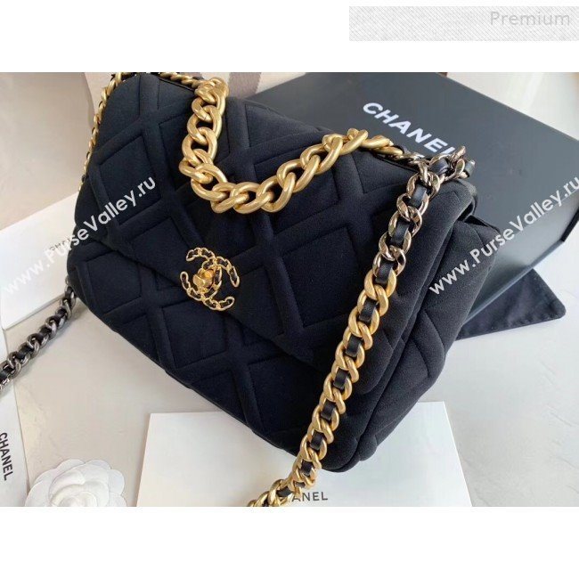 Chanel 19 Quilted Jersey Large Flap Bag AS1161 Black 2019 (XING-0010914)