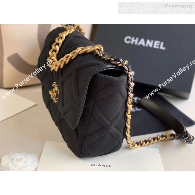 Chanel 19 Quilted Jersey Large Flap Bag AS1161 Black 2019 (XING-0010914)