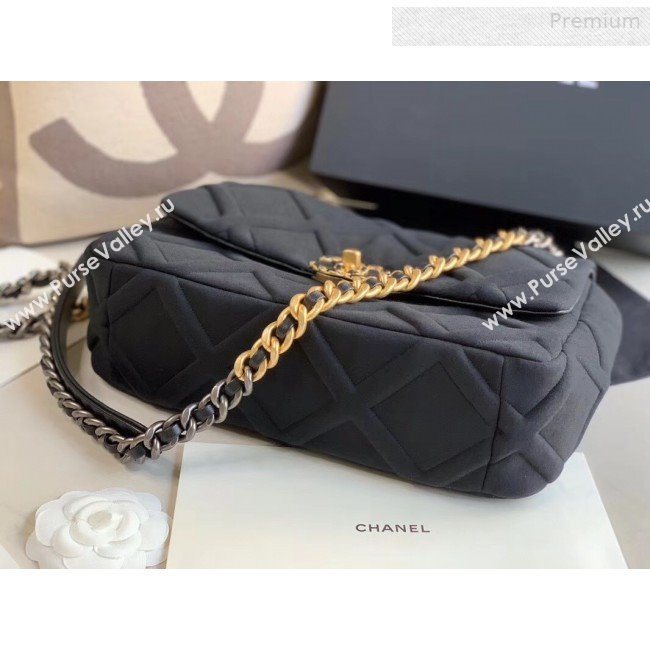 Chanel 19 Quilted Jersey Large Flap Bag AS1161 Black 2019 (XING-0010914)