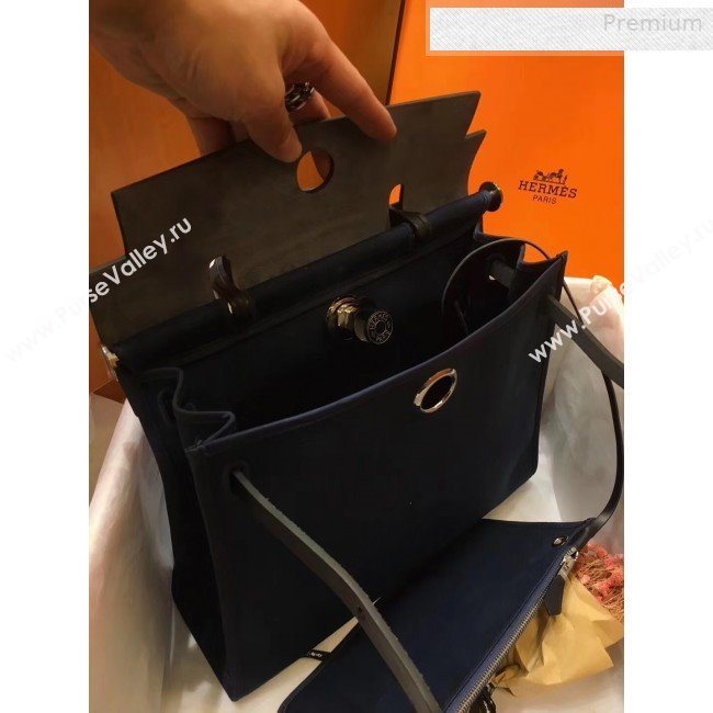 Hermes Herbag 31cm PM Double-Canvas Shoulder Bag Navy Blue/Midnight Blue (JIMMY-0010849)