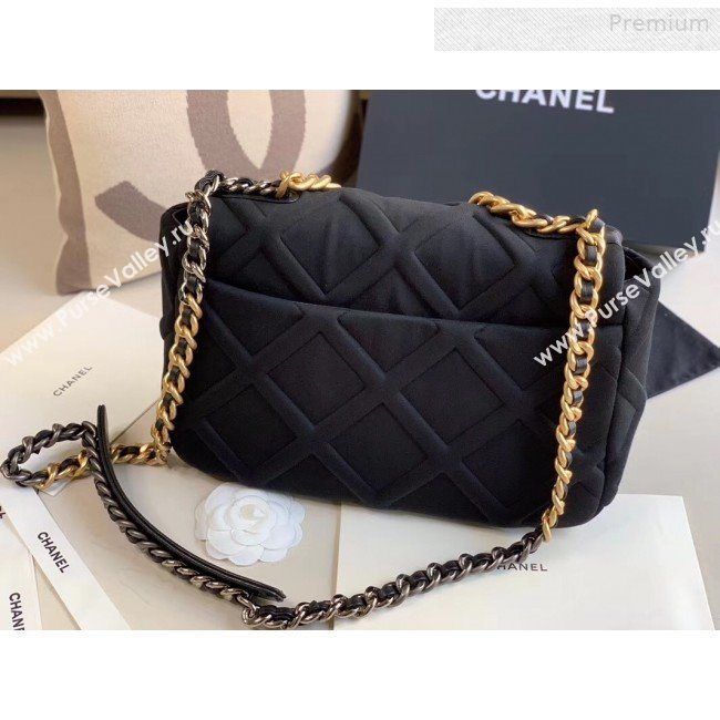 Chanel 19 Quilted Jersey Large Flap Bag AS1161 Black 2019 (XING-0010914)