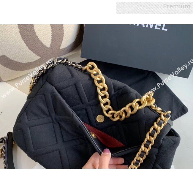 Chanel 19 Quilted Jersey Large Flap Bag AS1161 Black 2019 (XING-0010914)