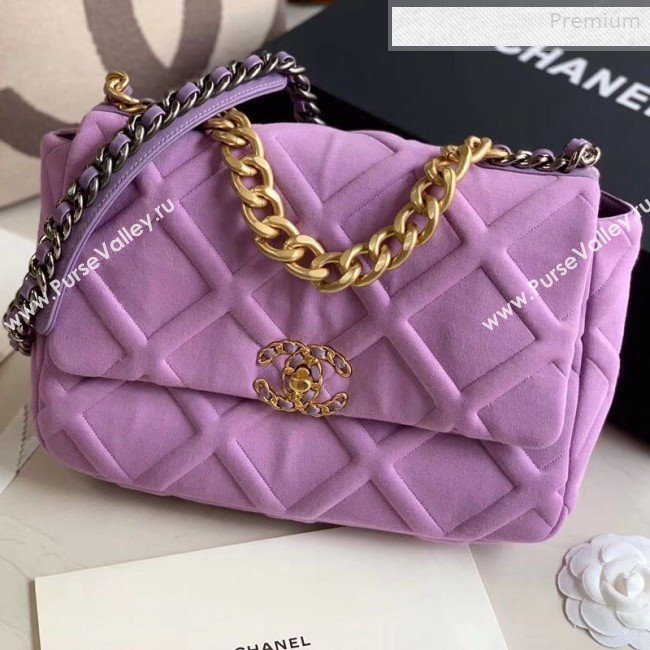 Chanel 19 Quilted Jersey Large Flap Bag AS1161 Purple 2019 (XING-0010911)