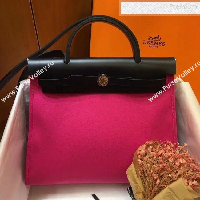 Hermes Herbag 31cm PM Double-Canvas Shoulder Bag Fushia/Midnight Blue (JIMMY-0010850)