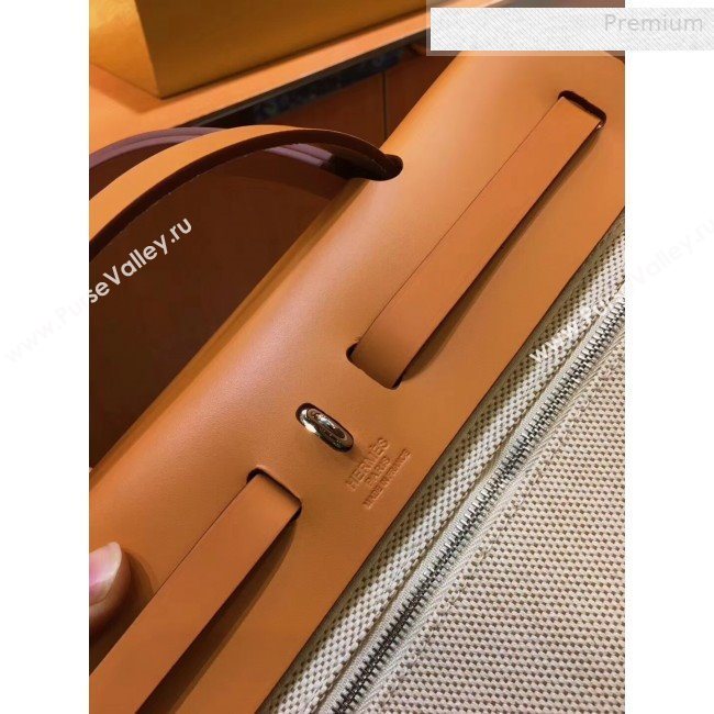 Hermes Herbag 31cm PM Cotton Linen Shoulder Bag Apricot/Light Coffee (JIMMY-0010852)