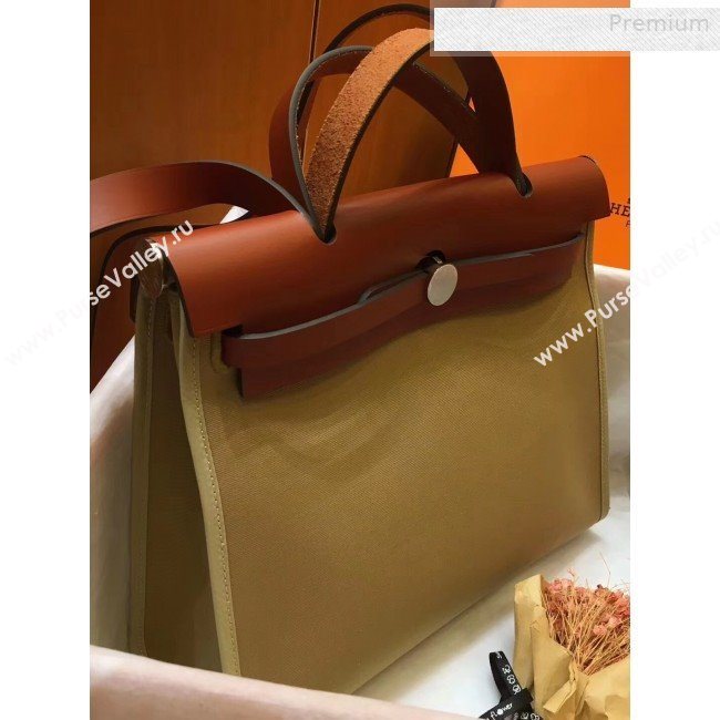 Hermes Herbag 31cm PM Double-Canvas Shoulder Bag Camel/Dark Coffee (JIMMY-0010853)