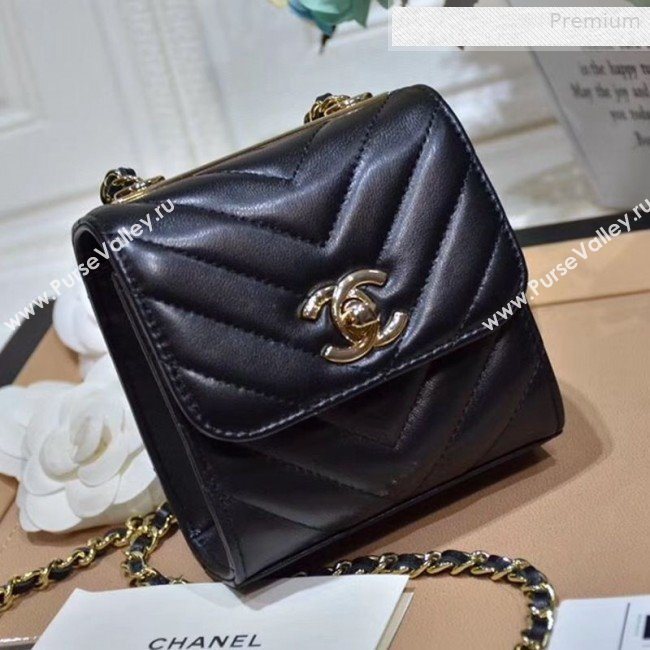 Chanel Chevron Lambskin Clutch with Chain A81633 Black 2019 (KS-0011001)