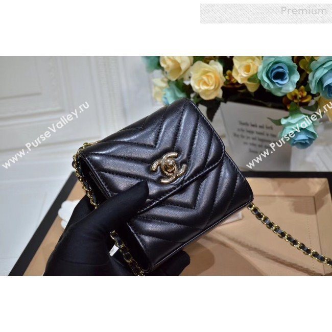 Chanel Chevron Lambskin Clutch with Chain A81633 Black 2019 (KS-0011001)