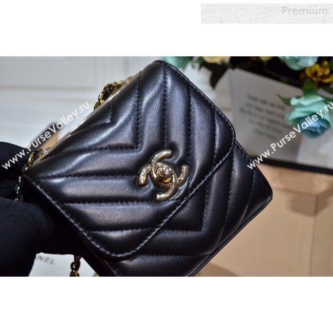 Chanel Chevron Lambskin Clutch with Chain A81633 Black 2019 (KS-0011001)