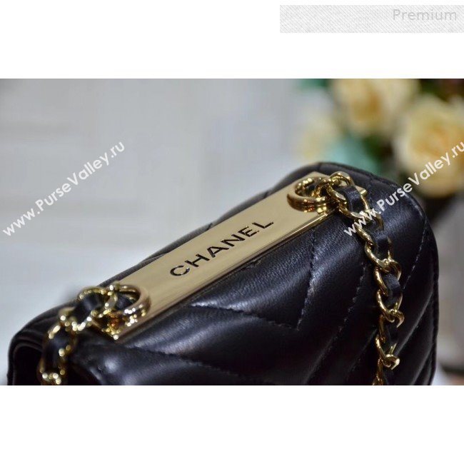 Chanel Chevron Lambskin Clutch with Chain A81633 Black 2019 (KS-0011001)