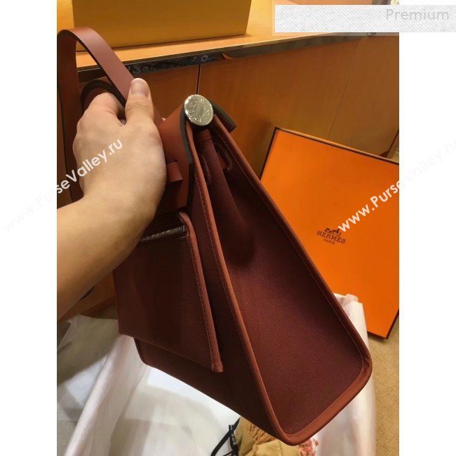 Hermes Herbag 31cm PM Double-Canvas Shoulder Bag Rust Red/Dark Coffee (JIMMY-0010854)