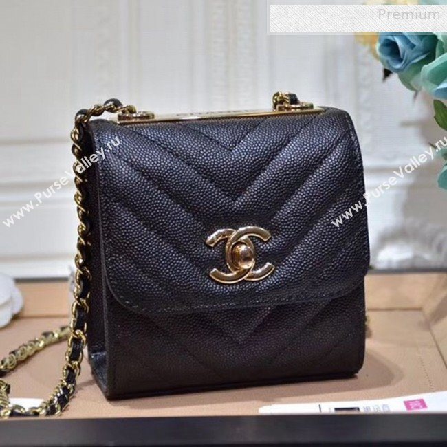 Chanel Chevron Grained Calfskin Clutch with Chain A81633 Black 2019 (KS-0011002)