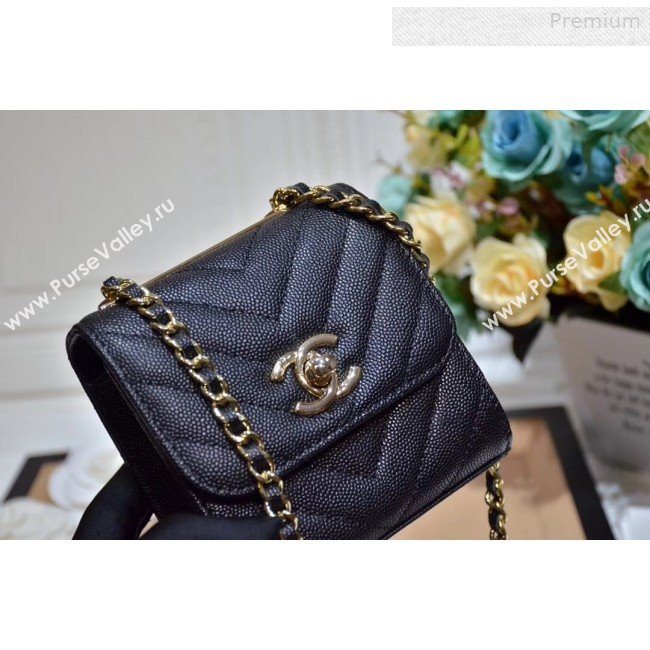 Chanel Chevron Grained Calfskin Clutch with Chain A81633 Black 2019 (KS-0011002)