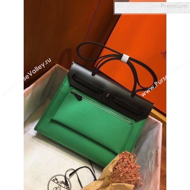 Hermes Herbag 31cm PM Double-Canvas Shoulder Bag Bright Green/Black (JIMMY-0010858)