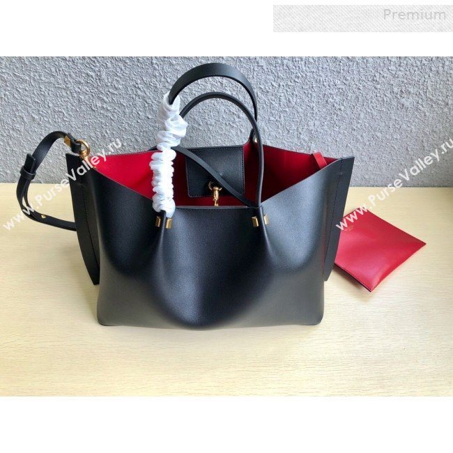 Valentino Medium VLOGO Shopping Tote Bag with Inlay Detail 0099 Black/White 2019 (JD-0011008)