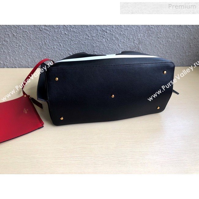 Valentino Medium VLOGO Shopping Tote Bag with Inlay Detail 0099 Black/White 2019 (JD-0011008)