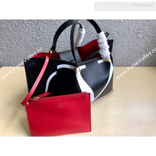 Valentino Medium VLOGO Shopping Tote Bag with Inlay Detail 0099 Black/White 2019 (JD-0011008)