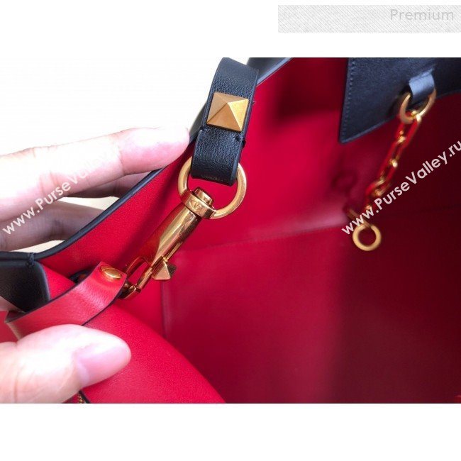 Valentino Medium VLOGO Shopping Tote Bag with Inlay Detail 0099 Black/White 2019 (JD-0011008)