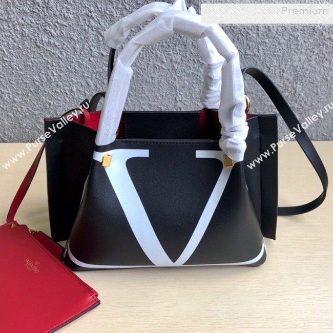 Valentino Small VLOGO Shopping Tote Bag with Inlay Detail 0099S Black/White 2019 (JD-0011009)