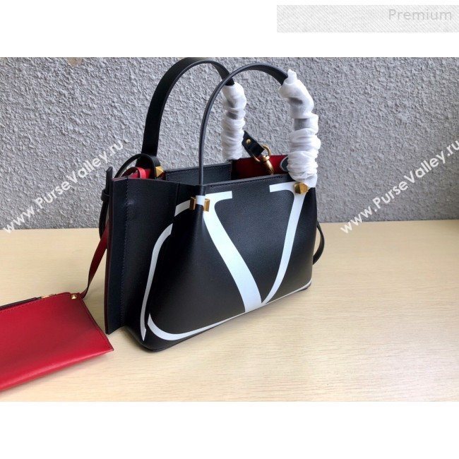 Valentino Small VLOGO Shopping Tote Bag with Inlay Detail 0099S Black/White 2019 (JD-0011009)
