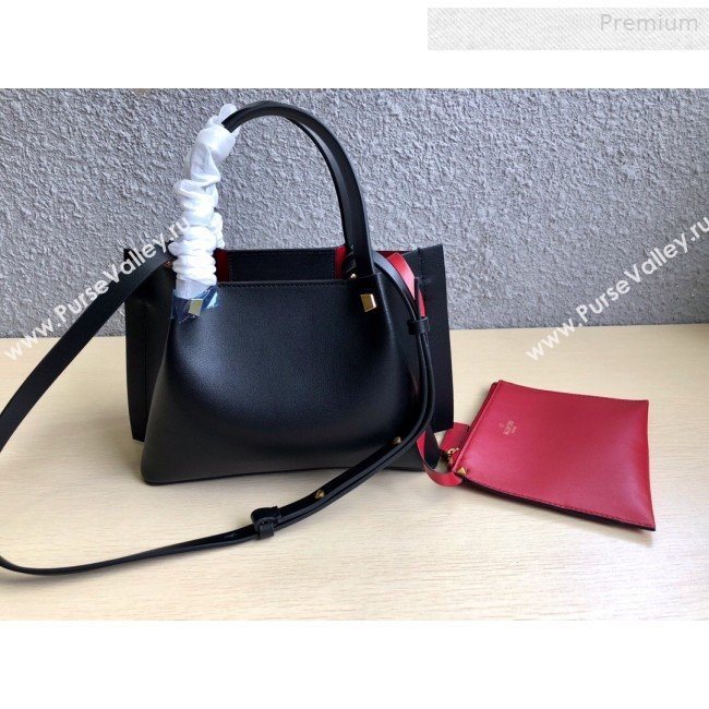 Valentino Small VLOGO Shopping Tote Bag with Inlay Detail 0099S Black/White 2019 (JD-0011009)