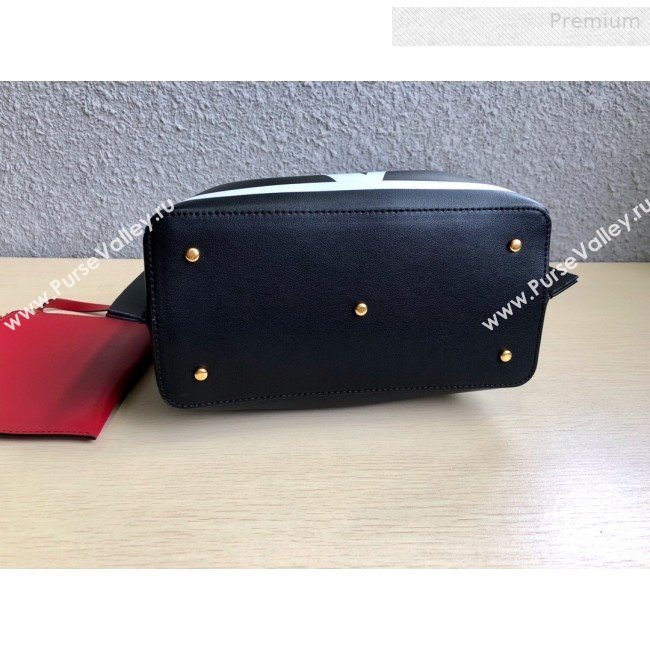 Valentino Small VLOGO Shopping Tote Bag with Inlay Detail 0099S Black/White 2019 (JD-0011009)