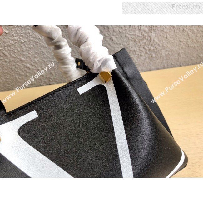 Valentino Small VLOGO Shopping Tote Bag with Inlay Detail 0099S Black/White 2019 (JD-0011009)