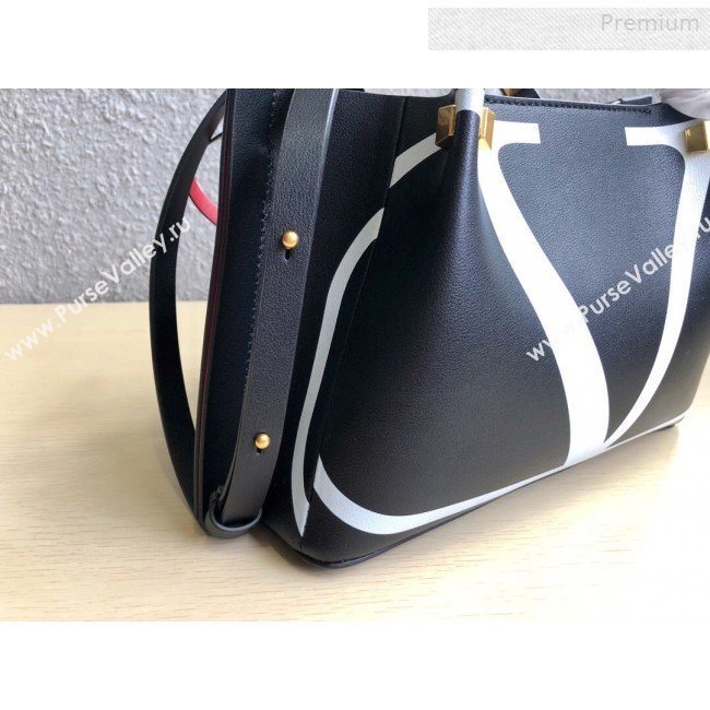 Valentino Small VLOGO Shopping Tote Bag with Inlay Detail 0099S Black/White 2019 (JD-0011009)